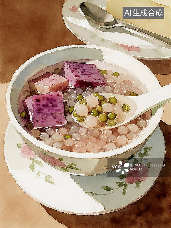 【AI数字艺术】广式糖水香芋绿豆西米露图片素材