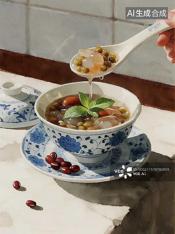 【AI数字艺术】广式糖水冰糖雪耳桃胶西米露图片素材