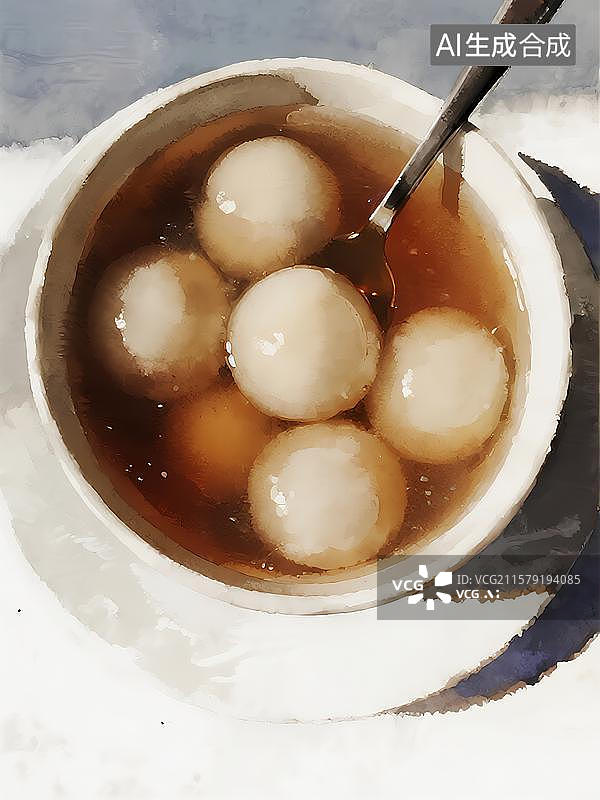 【AI数字艺术】广式糖水芝麻汤圆图片素材