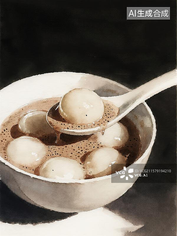 【AI数字艺术】广式糖水芝麻汤圆图片素材