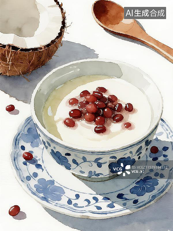 【AI数字艺术】广式糖水红豆双皮奶图片素材
