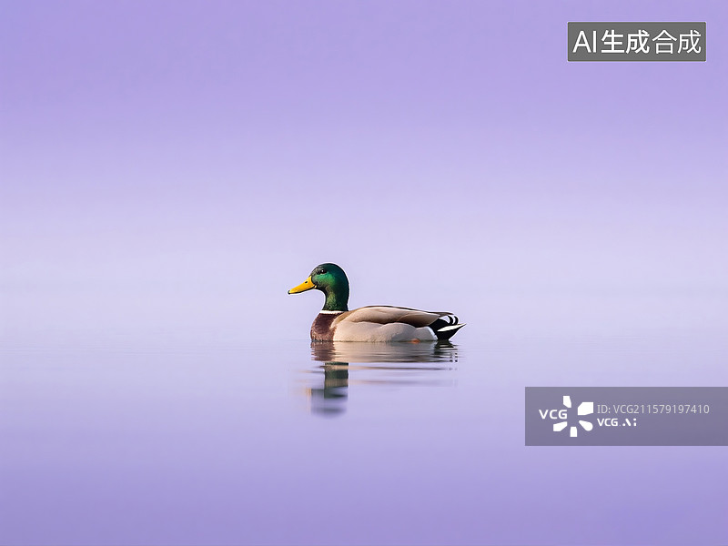 【AI数字艺术】极简写实风格下水面上的黄嘴鸭图片素材