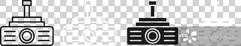 黑色投影仪线条和实心图标集图片素材