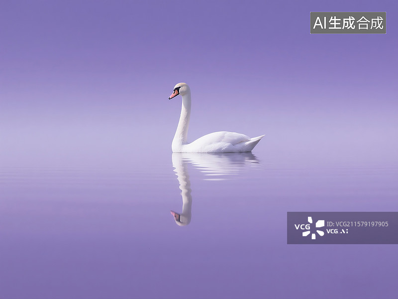 【AI数字艺术】极简写实风格下平静水面的大白鹅图片素材
