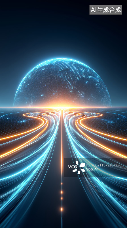 【AI数字艺术】未来科技之路与光环场景图片素材