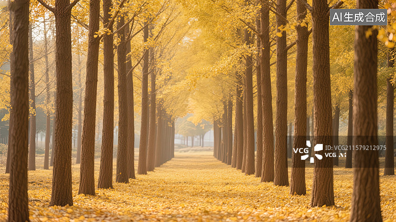 【AI数字艺术】银杏树 树荫绿道图片素材