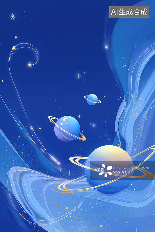 【AI数字艺术】梦幻宇宙中的行星与星环图片素材