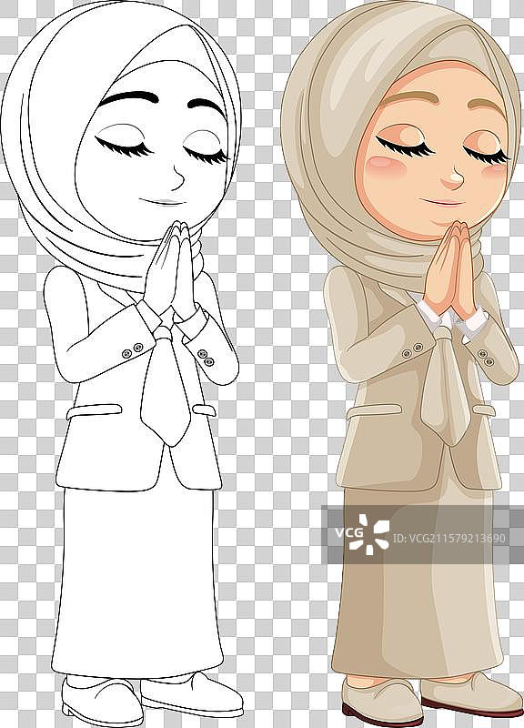 一个闭着眼睛祈祷的穆斯林女孩图片素材