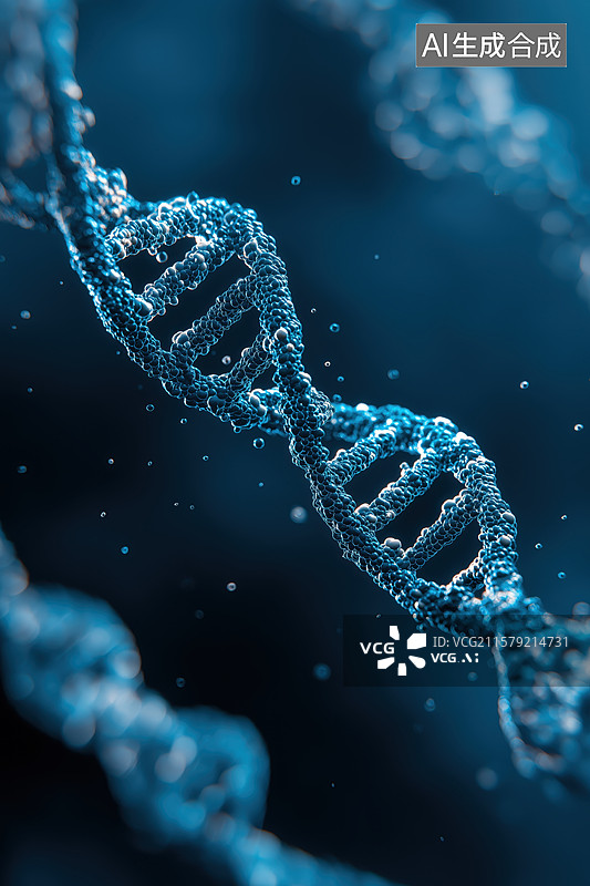 【AI数字艺术】蓝色DNA双螺旋结构特写图片素材