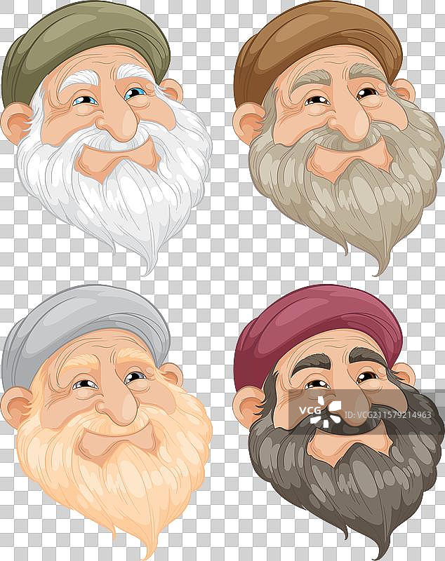 四位胡子颜色各异的老年男性图片素材