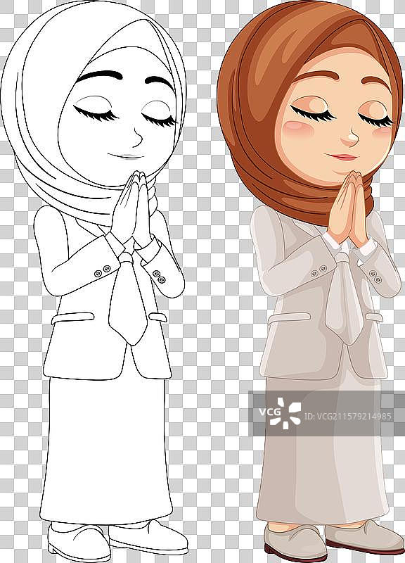 一个穆斯林女孩在祈祷图片素材