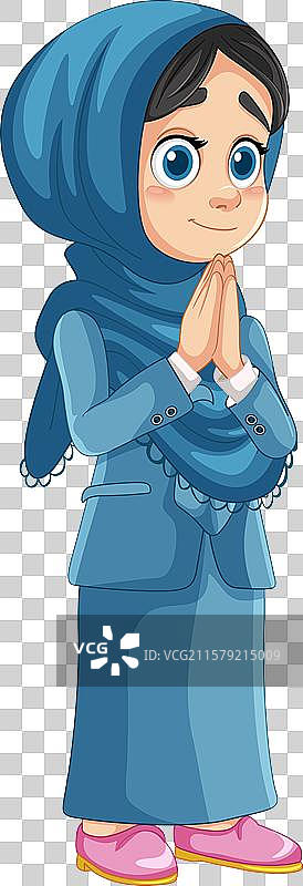 穿着蓝色头巾和裙子的年轻女孩图片素材