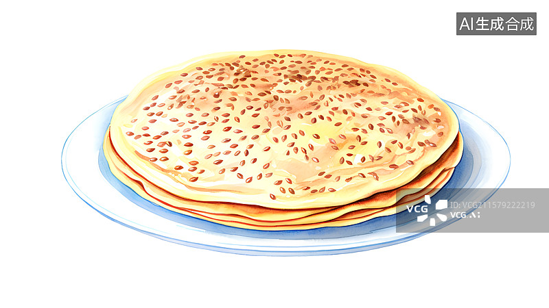 【AI数字艺术】国风手绘插画，中式面点，传统美食小吃，锅盔，烙饼馅饼，烧饼，煎饼图片素材