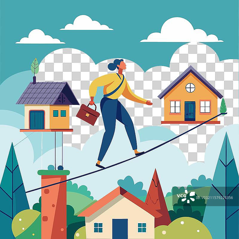 平衡木上的抵押贷款走钢丝者图片素材