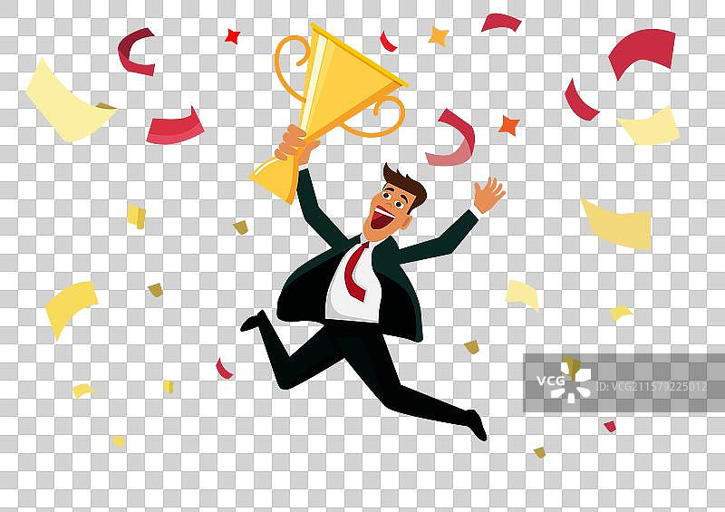 商人正在庆祝并跳跃。图片素材