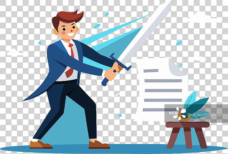 商人用剑砍断合同图片素材
