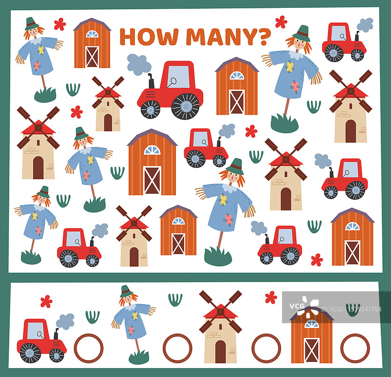 可爱的农场动物幼儿园孩子工作表图片素材