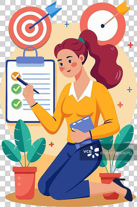 目标导向的女性在评估进展图片素材