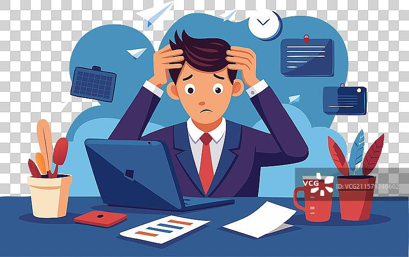 感到压力的商人在工作中不堪重负图片素材