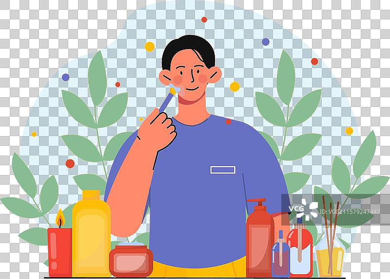 年轻男性使用护肤品和乳液图片素材