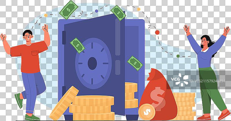 安全的男人和女人在安全箱附近图片素材