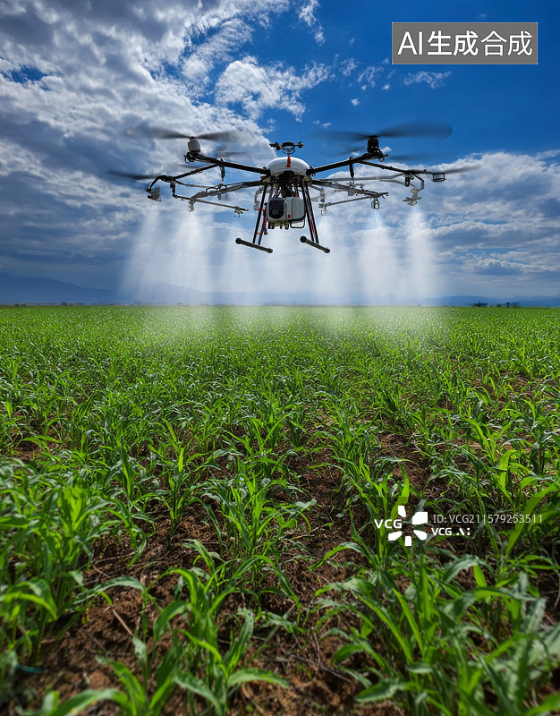 【AI数字艺术】低空经济概念插画农业无人机作业场景图片素材