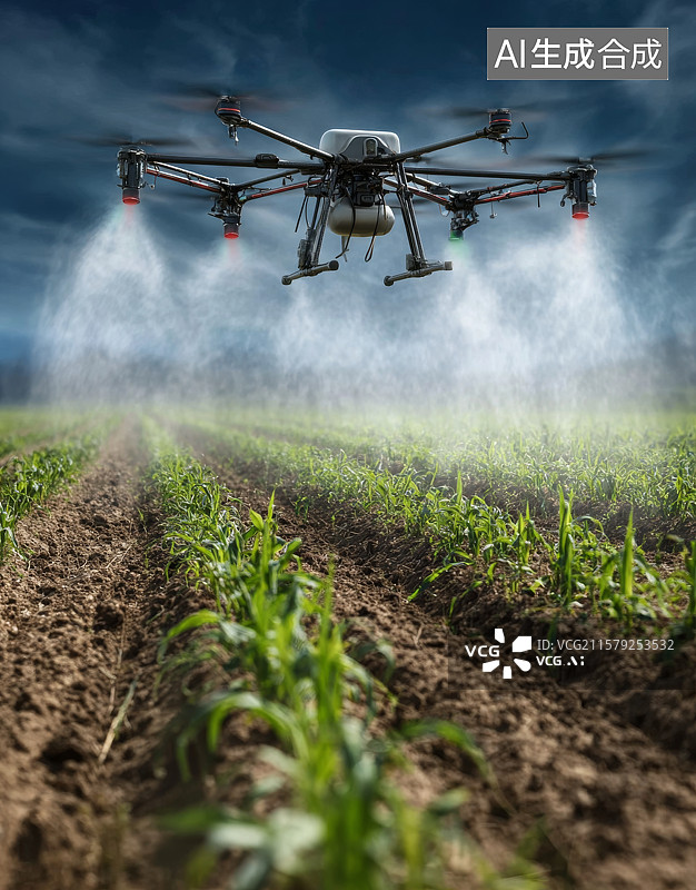 【AI数字艺术】低空经济概念插画农业无人机作业场景图片素材