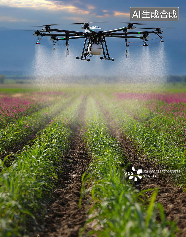 【AI数字艺术】低空经济概念插画农业无人机作业场景图片素材