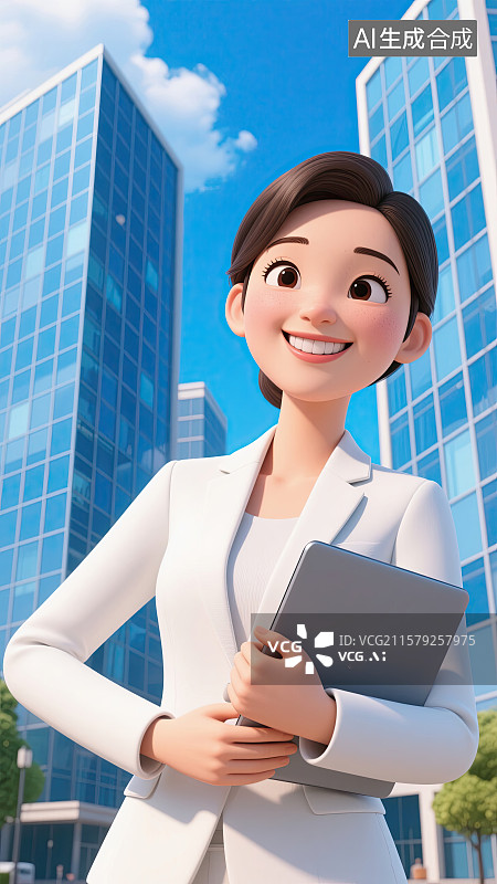 【AI数字艺术】3D，商务，美女，高楼大厦，办公图片素材
