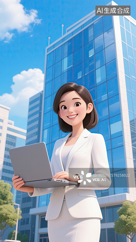 【AI数字艺术】3D，商务，美女，高楼大厦，办公图片素材