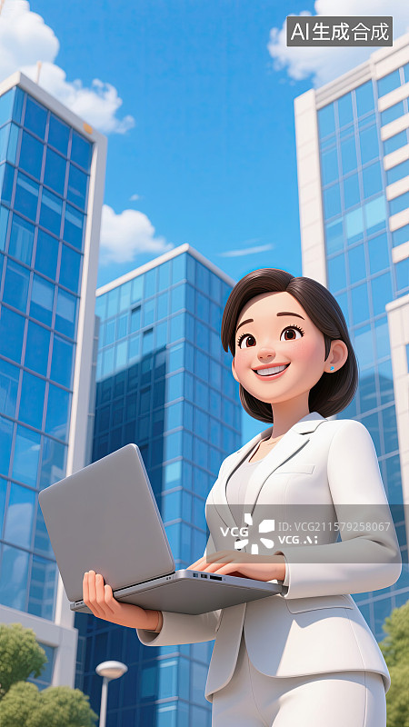 【AI数字艺术】3D，商务，美女，高楼大厦，办公图片素材