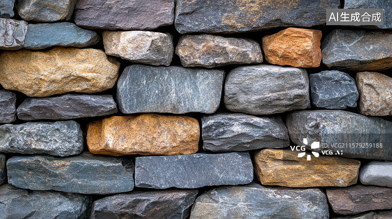【AI数字艺术】石墙纹理，自然石材堆砌图片素材