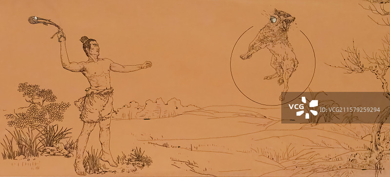 新石器时代，人类狩猎示意图，链球的使用方式图片素材