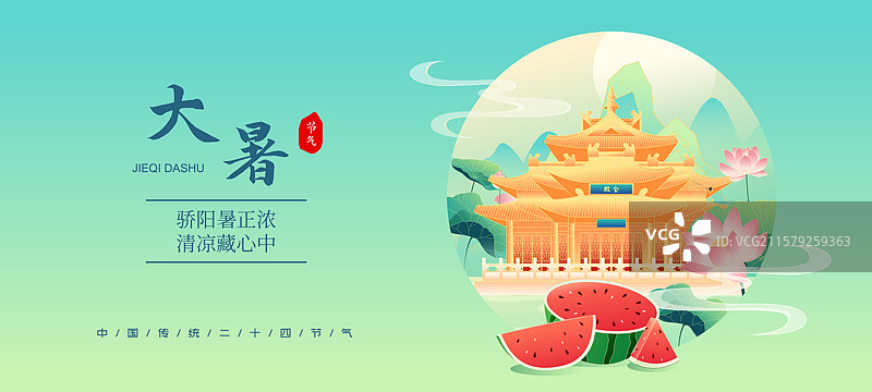 国风节气大暑洛阳城市建筑矢量插画海报图片素材