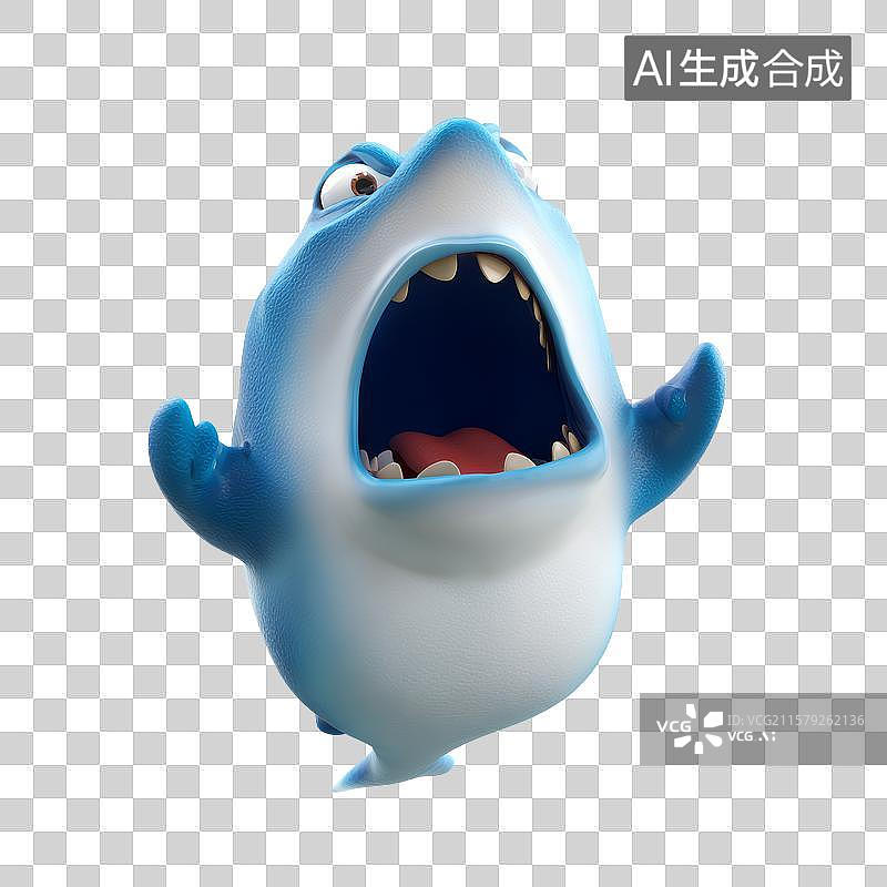 【AI数字艺术】卡通蓝色鲨鱼张大嘴巴图片素材