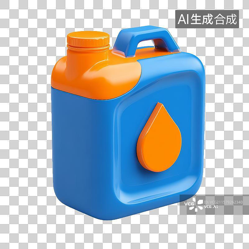 【AI数字艺术】蓝色塑料容器，橙色盖子和水滴标志图片素材