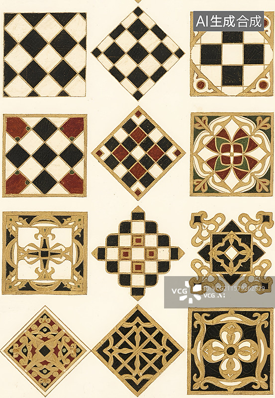 【AI数字艺术】多种色彩的菱形花纹集合图片素材