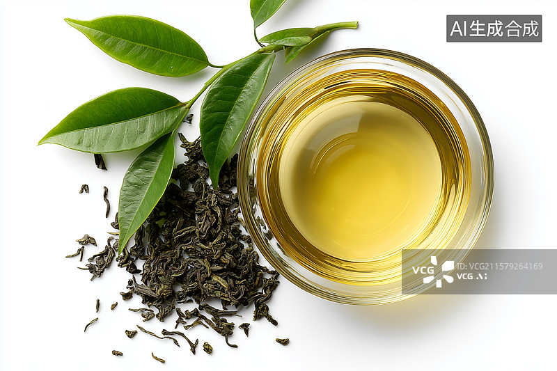【AI数字艺术】俯拍的茶叶茶汤图片素材
