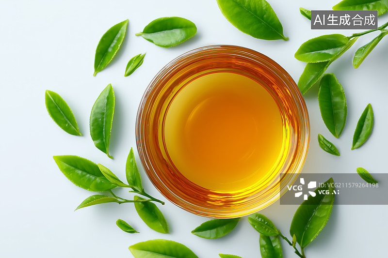 【AI数字艺术】俯拍的茶叶茶汤图片素材