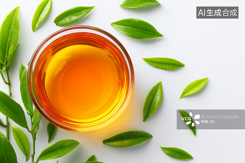 【AI数字艺术】俯拍的茶叶茶汤图片素材