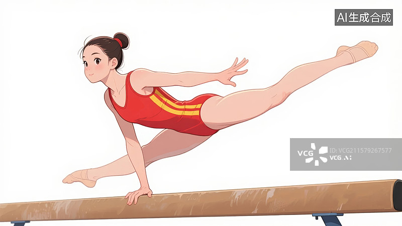 【AI数字艺术】体操女孩平衡木运动场景图片素材