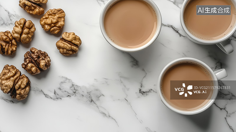 【AI数字艺术】咖啡核桃轻食摆盘场景图片素材