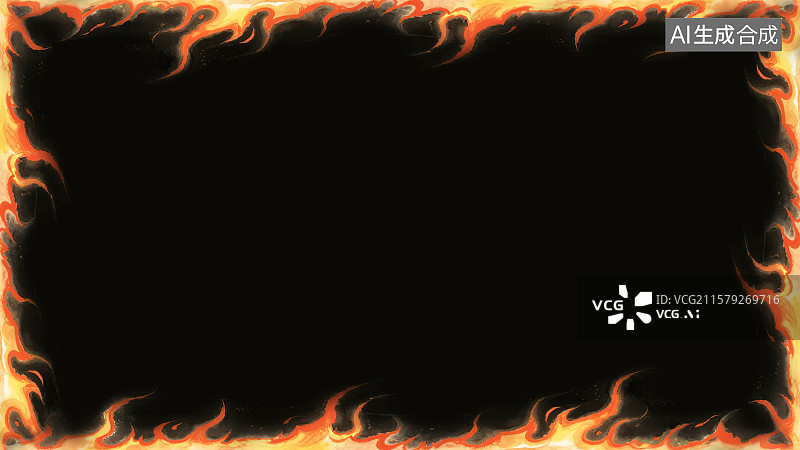 【AI数字艺术】复古中国风水墨画常规背景，火焰火苗火花组成的装饰画印花图案花边边框角图 红色橙色黄色渐变熊熊烈火燃烧图片素材