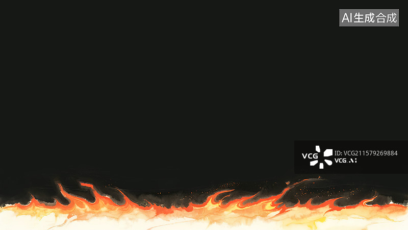 【AI数字艺术】复古中国风水墨画居下背景，火焰火苗火花组成的装饰画印花图案花边边框角图 红色橙色黄色渐变熊熊烈火燃烧图片素材