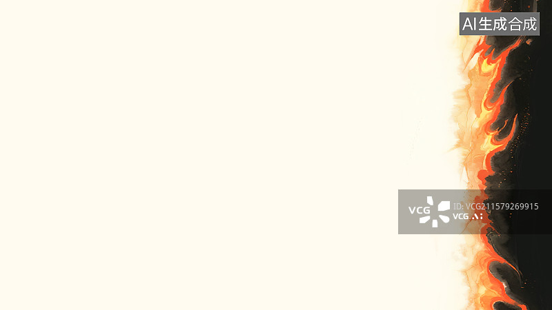 【AI数字艺术】复古中国风水墨画居右背景，火焰火苗火花组成的装饰画印花图案花边边框角图 红色橙色黄色渐变熊熊烈火燃烧图片素材
