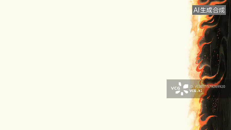 【AI数字艺术】复古中国风水墨画居右背景，火焰火苗火花组成的装饰画印花图案花边边框角图 红色橙色黄色渐变熊熊烈火燃烧图片素材