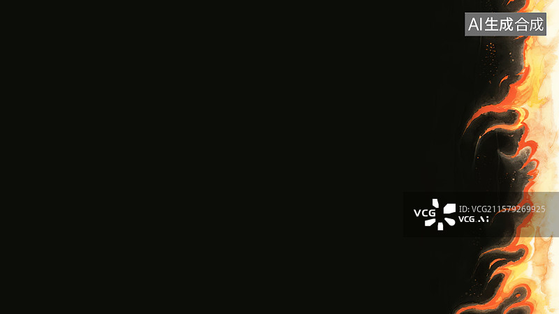 【AI数字艺术】复古中国风水墨画居右背景，火焰火苗火花组成的装饰画印花图案花边边框角图 红色橙色黄色渐变熊熊烈火燃烧图片素材