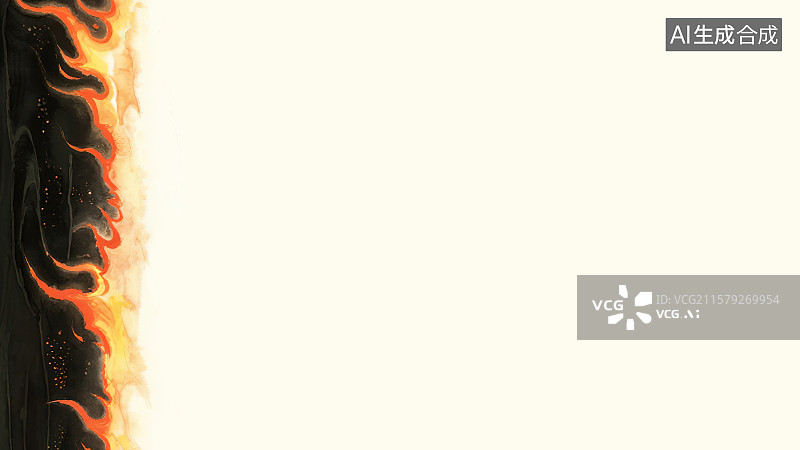 【AI数字艺术】复古中国风水墨画居左背景，火焰火苗火花组成的装饰画印花图案花边边框角图 红色橙色黄色渐变熊熊烈火燃烧图片素材