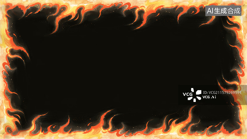 【AI数字艺术】复古中国风水墨画最大背景，火焰火苗火花组成的装饰画印花图案花边边框角图 红色橙色黄色渐变熊熊烈火燃烧图片素材