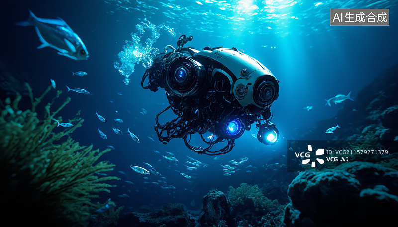 【AI数字艺术】深海潜水机器人深海探测图片素材